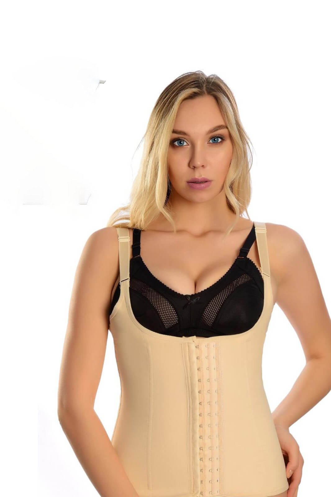 Askılı Latex Bel ve Göbek Korse Çelik Balenli 3 Agraflı Ten Renk