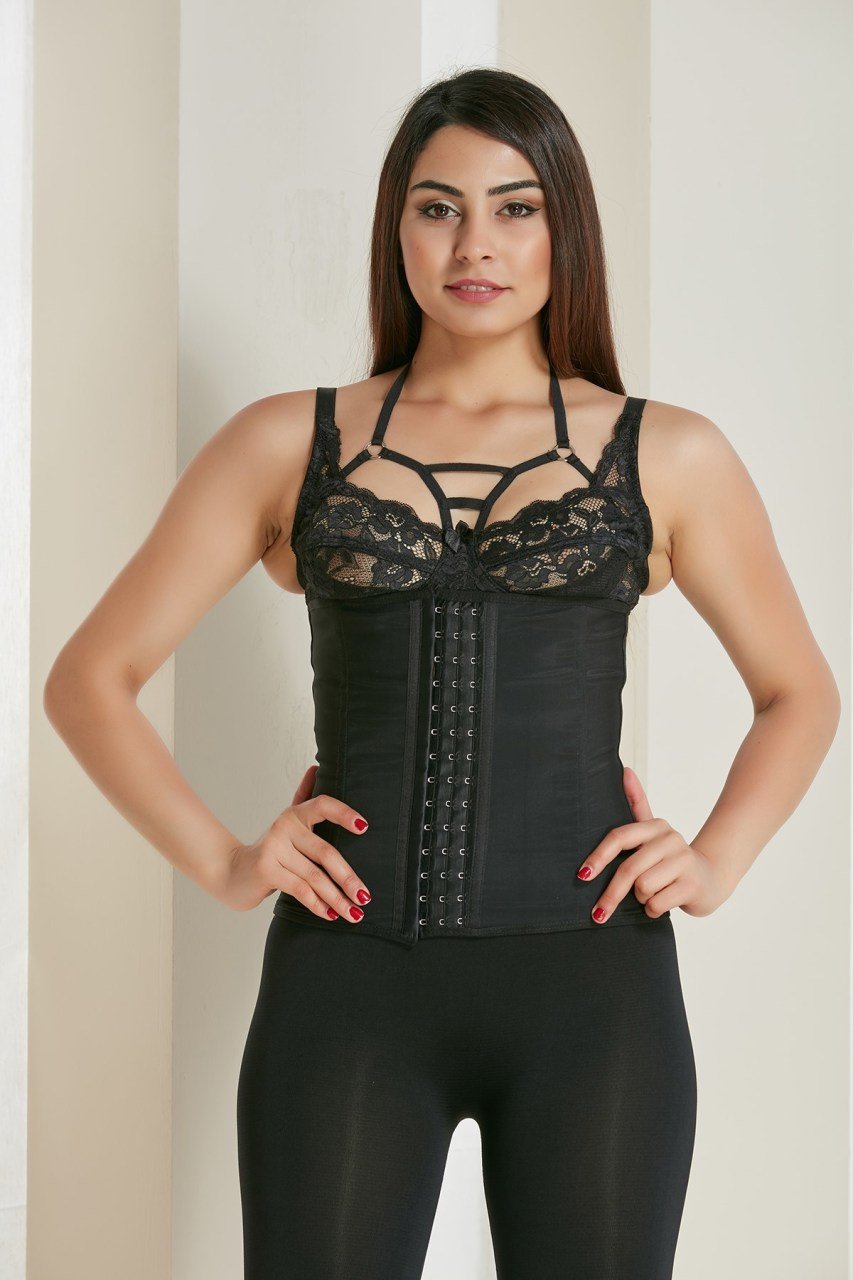 Askısız Latex Bel ve Göbek Korsesi Çelik Balenli 3 Agraflı Siyah Renk