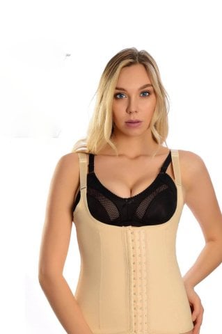Askılı Latex Bel ve Göbek Korse Çelik Balenli 3 Agraflı Ten Renk