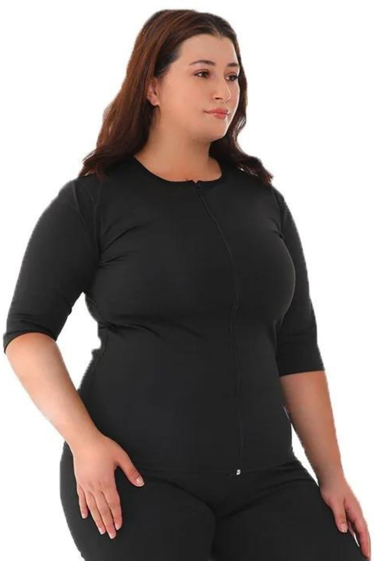 Fermuarlı Kısa Kol Sauna Termal Body (Sadece Üst) L