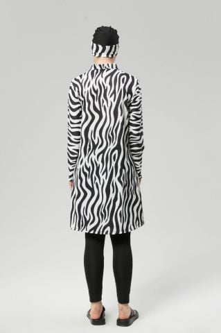 Zebra Desenli Tam Kapalı Tesettür Mayo Haşema